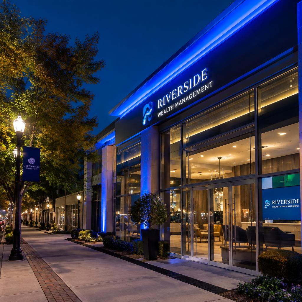 Commercial storefront illuminated with professional permanent LED lighting